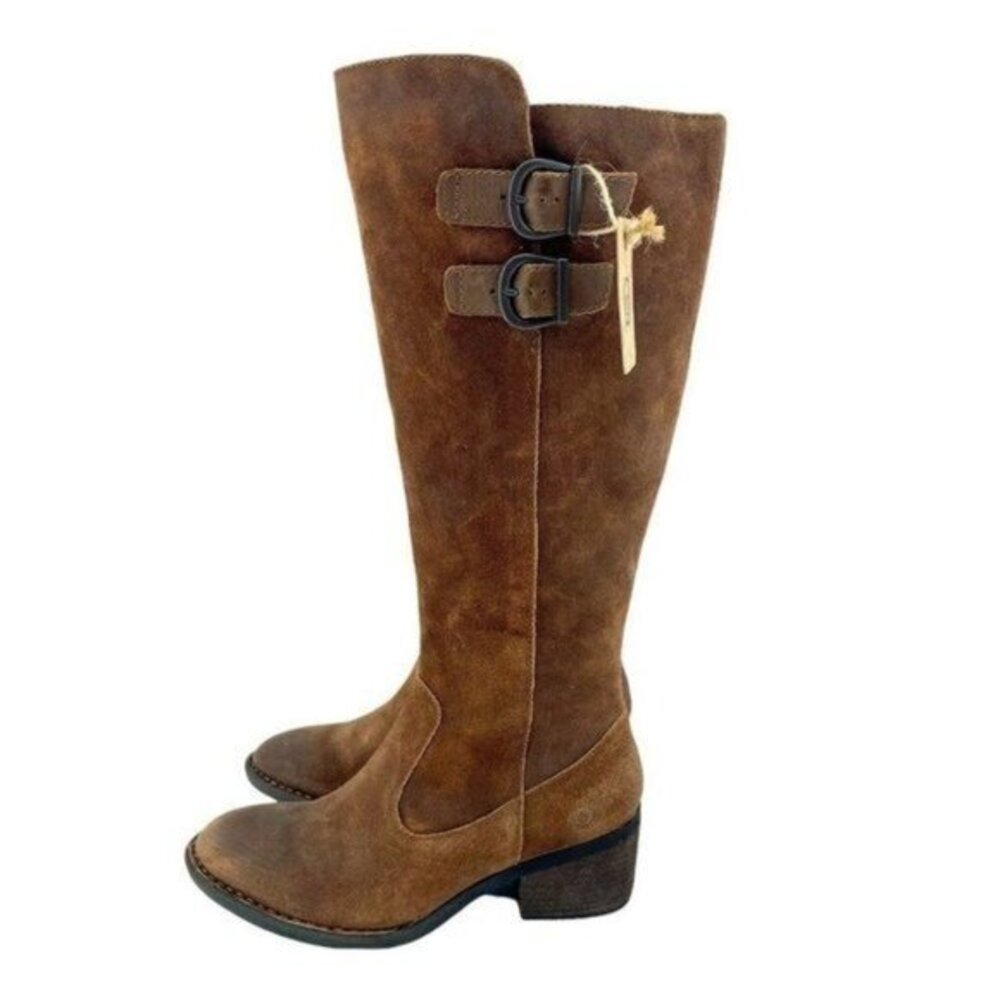 BORN Basil Tobacco Distressed Boots Brown Suede Leather Riding Boots SZ 6